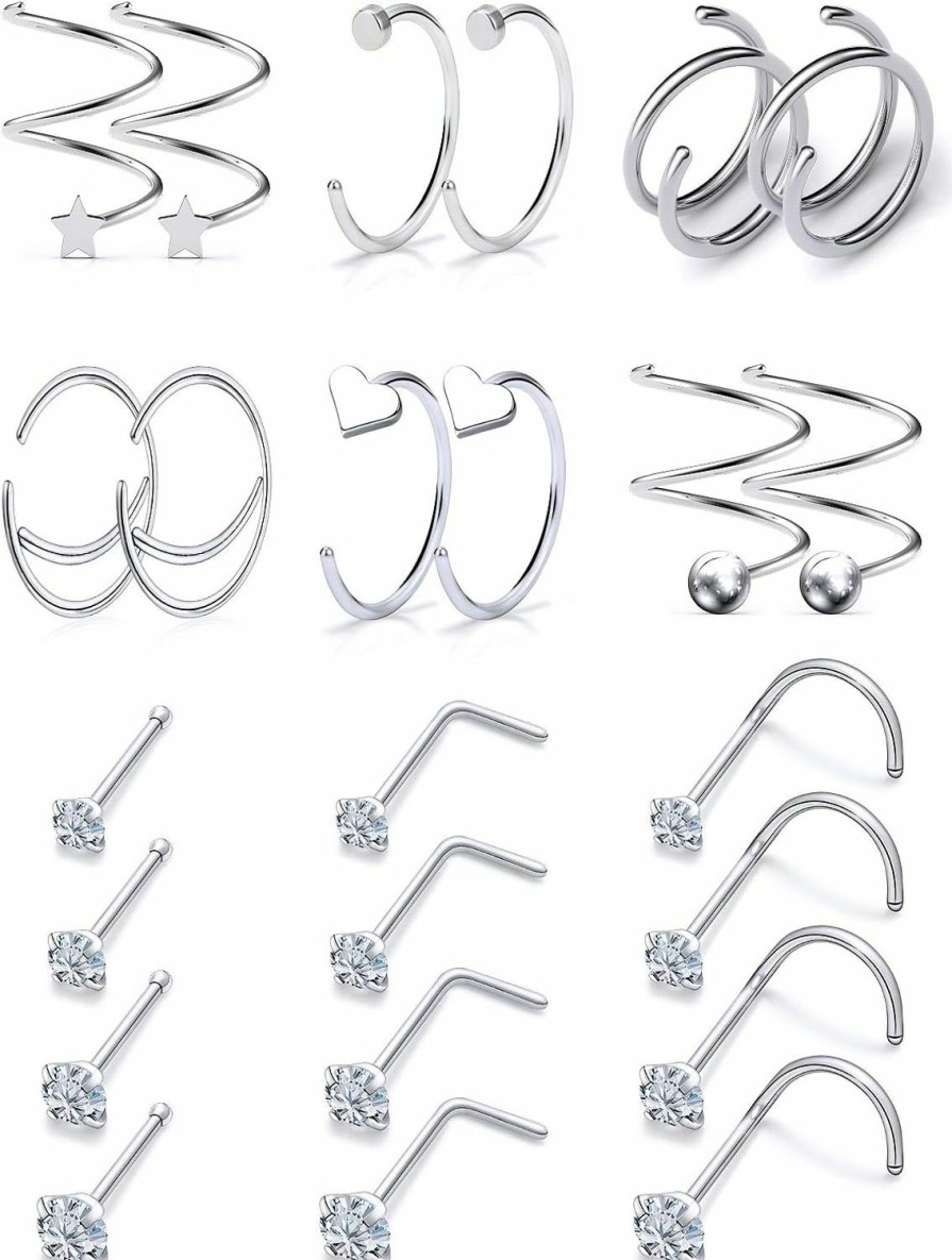 Hot Pnsgisr Pnsgisr Nose Rings Nose Studs Nose Ring Nose Piercings Nose Rings Hoops Double Nose Ring For Single Piercing Double Hoop Nose Ring Nose Rings Studs Nose Rings For Women Nose Piercing Jewelry Nose Stud