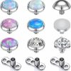 New ZS Zs 9Pcs Opal 16G Dermal Anchor Tops 3Mm 4Mm, 14G Surgical Steel Internally Threaded Base Microdermal Piercing Jewelry For Women Men