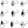 Hot FIBO STEEL Fibo Steel 9Pcs 20G 316L Stainless Steel Nose Studs Indian Black Stone L-Shape Nose Rings Snowflake Hamsa Flower Rhombus Oval Geometric Aaa+ Cubic Zirconia Simple Charm Nose Piercing Jewelry Silver Gold Tone