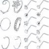 Wholesale Eakxnig Eakxnig 20G Surgical Steel Nose Rings Hoops L Shaped Nose Stud Opal Flower Nose Piercing Nostril Hoop Silver Black Nose Rings Studs Small Nose Sutd Cute Hoop Earrings