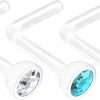 Clearance BanaVega 3Pcs Bioflex L Shaped Nose Jewelry 20G 0.8Mm Flesh Nostril Screw Clear Aquamarine Crystals Stud Piercing Ring - Choose Colors