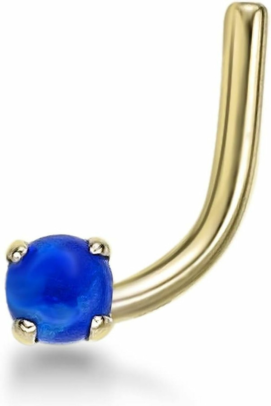 Clearance Lavari Jewelers Lavari Jewelers 20 Gauge Round Blue Cubic Zirconia Curved Screw Nose Ring In 14K Yellow Gold Cz Uni Stud Nose Ring Hypoallergenic 20G Body Piercing