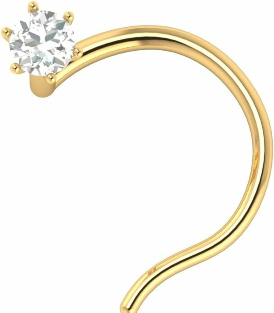 Online Animas Jewels Animas Jewels Dgla Certified 14K Yellow Gold Nose Pin Ring For Women 0.02 Cttw Natural Diamond (G-H Color. Si Clarity) Round Cut 6-Prong Setting