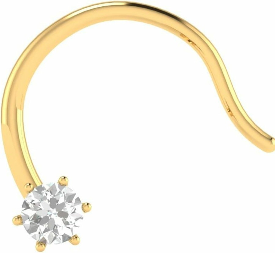 Online Animas Jewels Animas Jewels Dgla Certified 14K Yellow Gold Nose Pin Ring For Women 0.02 Cttw Natural Diamond (G-H Color. Si Clarity) Round Cut 6-Prong Setting