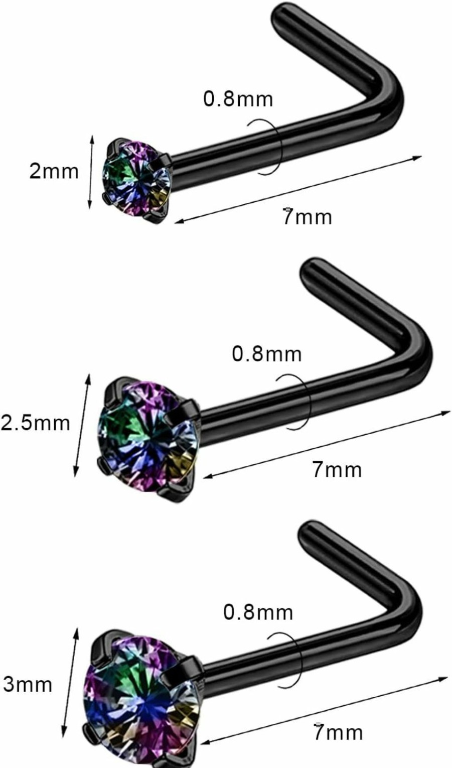 Best 6ixGosh 6Ixgosh 4-6Pcs 20G Nose Rings Studs Surgical Steel Nose Rings Cz L Shaped Corkscrew Nose Ring Studs For Women Men Small Cute Silver Rose Gold Black Nose Rings Stud 1.5Mm 2Mm 2.5Mm 3Mm Nostril Piercing Jewelry