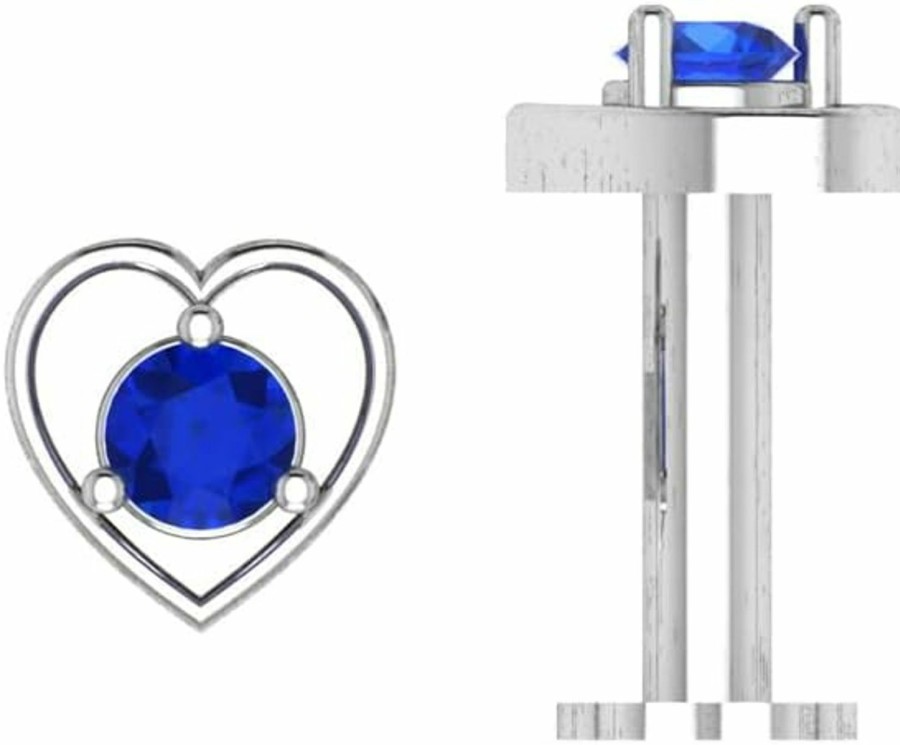 Best GEMSPARKLES 0.10Ct Round Cut Blue Sapphire Cz Diamond Solitaire Screw Back Heart Nose Pin For Womens In 14K White Gold Plated