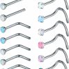 Wholesale Oveta Oveta 20G Nose Studs Stainless Steel Nose Ring Studs L Shape Screw Bone Nostril Piercing Jewelry For Women With Opal Top Jewelry 2Mm