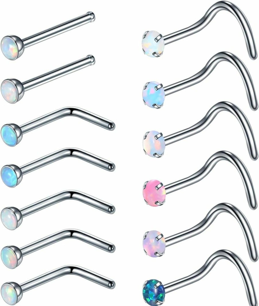 Wholesale Oveta Oveta 20G Nose Studs Stainless Steel Nose Ring Studs L Shape Screw Bone Nostril Piercing Jewelry For Women With Opal Top Jewelry 2Mm