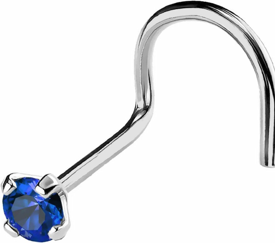 New Jewelry Avalanche Jewelry Avalanche 22G Solid 14Kt Gold Nose Screw Stud With Prong Set Real Blue Sapphire Gemstone, 14Kt Yellow Gold Or 14Kt White Gold - September Birthstone Nose Ring