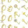 Best Akeoqi Akeoqi 18Pcs Dangle Nose Rings Hoops L Shape Nose Studs Cz Butterfly Flower Cross Leaf Star Crown Heart Nostril Piercings Jewelry Set For Women Men Gold Silver Tone 20G