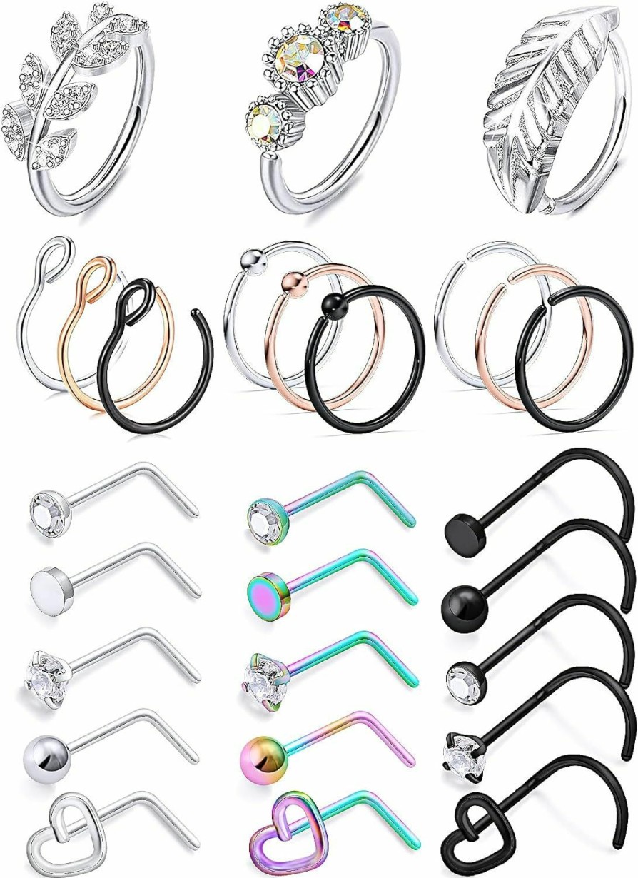 Best Prjndjw Prjndjw 18G Nose Rings Hoop Studs For Women Nose Piercings L Shape Screw Butterfly Diamonds Cz High Nostril Nose Ring Helix Daith Cartilage Orbital Rook Conch Tragus Piercing Men Jewelry Retainer 7Mm