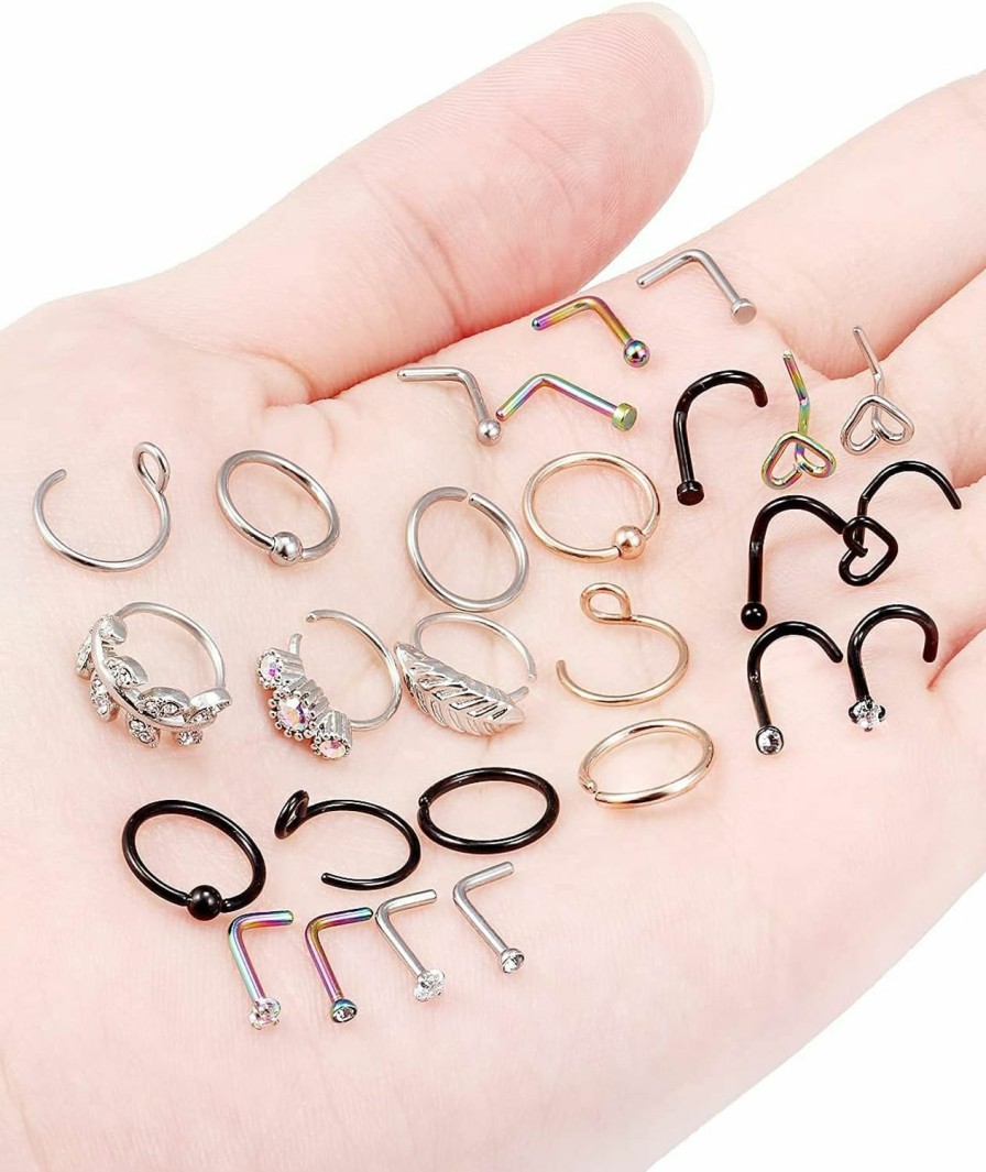 Best Prjndjw Prjndjw 18G Nose Rings Hoop Studs For Women Nose Piercings L Shape Screw Butterfly Diamonds Cz High Nostril Nose Ring Helix Daith Cartilage Orbital Rook Conch Tragus Piercing Men Jewelry Retainer 7Mm