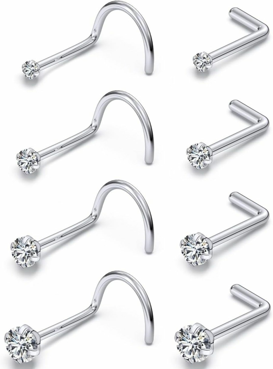 New Oufksiyy Oufksiyy 20G 18G Nose Rings Studs Surgical Steel L Shaped/Twisted Screw Nose Studs Nose Piercing Jewelry For Women Men Silver Gold Cz Cubic Zircon Diamond Nose Ring Stud 1.5Mm 2Mm 2.5Mm 3Mm