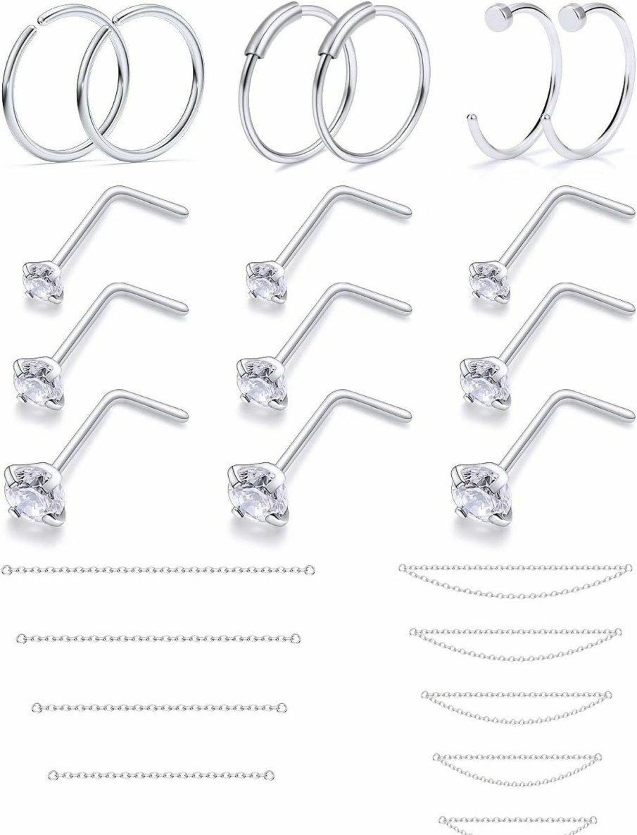 Online Ftovosyo Ftovosyo Nose Ring Chain 20G Nose Chain Piercing Across Nose Piercings Surgical Steel Nose Studs With Chain Nose Piercing Jewelry Double Nose Rings Hoops For Women Men