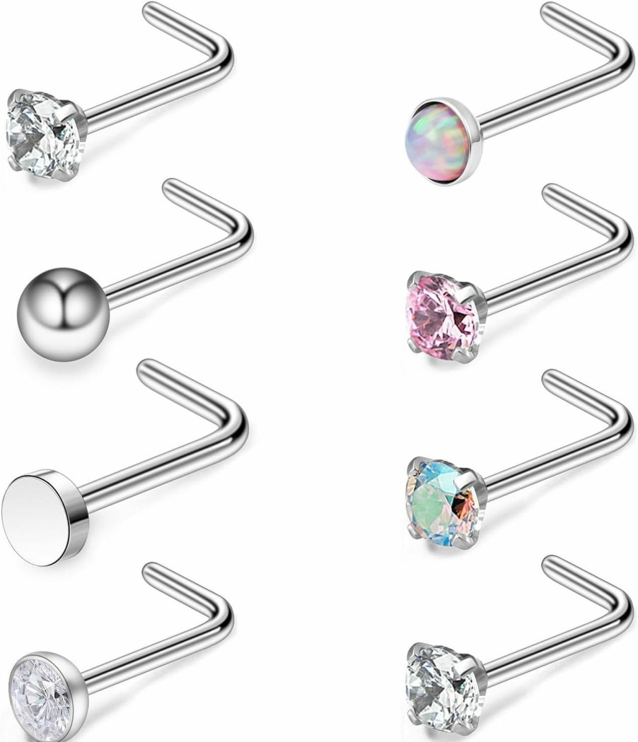 Hot Ftovosyo Ftovosyo G23 Titanium Nose Rings Studs Hypoallergenic Nose Rings For Women L Shaped Nose Piercings Nostril Piercing Jewelry For Sensitive Skin 22G/20G/18G