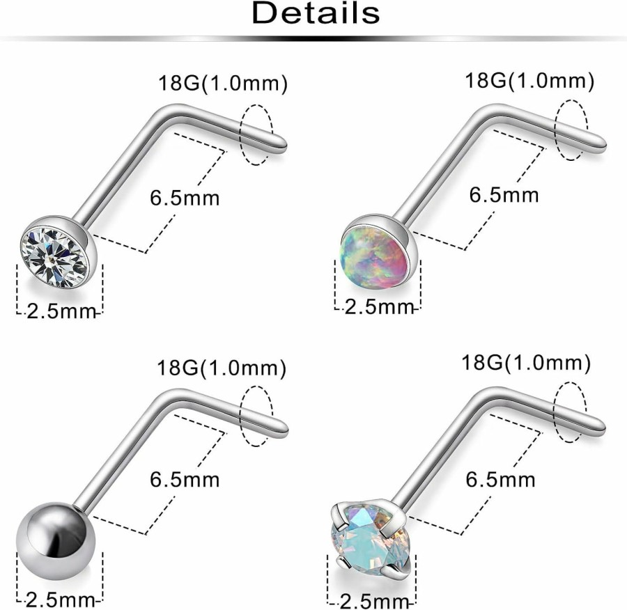 Hot Ftovosyo Ftovosyo G23 Titanium Nose Rings Studs Hypoallergenic Nose Rings For Women L Shaped Nose Piercings Nostril Piercing Jewelry For Sensitive Skin 22G/20G/18G