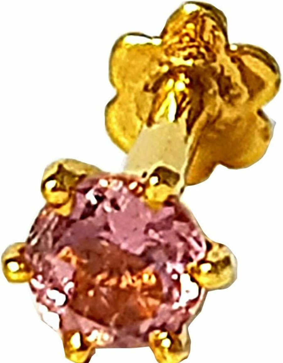 Hot DIWANI Diwani 14K Gold 4.0Mm Natural Pink Tourmaline Gemstone Engagement Wedding Nose Lip Labret Monroe Body Piercing Ring Stud Pin Screw(0.230 Cents, Color- Pink)18 Gauge Thick 8.0Mm Length Screw Back Post