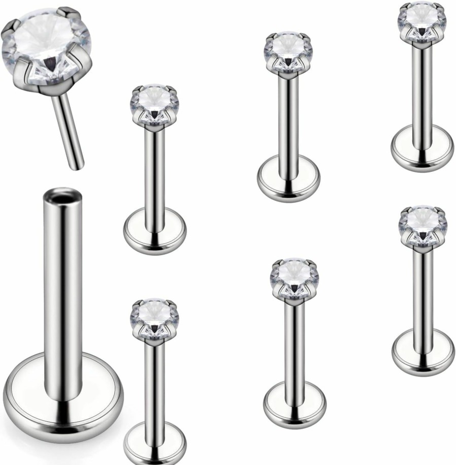 Wholesale Cisyozi Cisyozi 20G 18G Titanium Threadless Push In Nose Rings Hypoallergenic Medical Grade Flat Back Nose Rings Studs For Women Men Shiny Cubic Zirconia Nose Rings Piercings Jewelry For Sensitive Skin