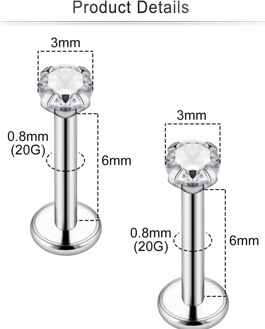 Wholesale Cisyozi Cisyozi 20G 18G Titanium Threadless Push In Nose Rings Hypoallergenic Medical Grade Flat Back Nose Rings Studs For Women Men Shiny Cubic Zirconia Nose Rings Piercings Jewelry For Sensitive Skin