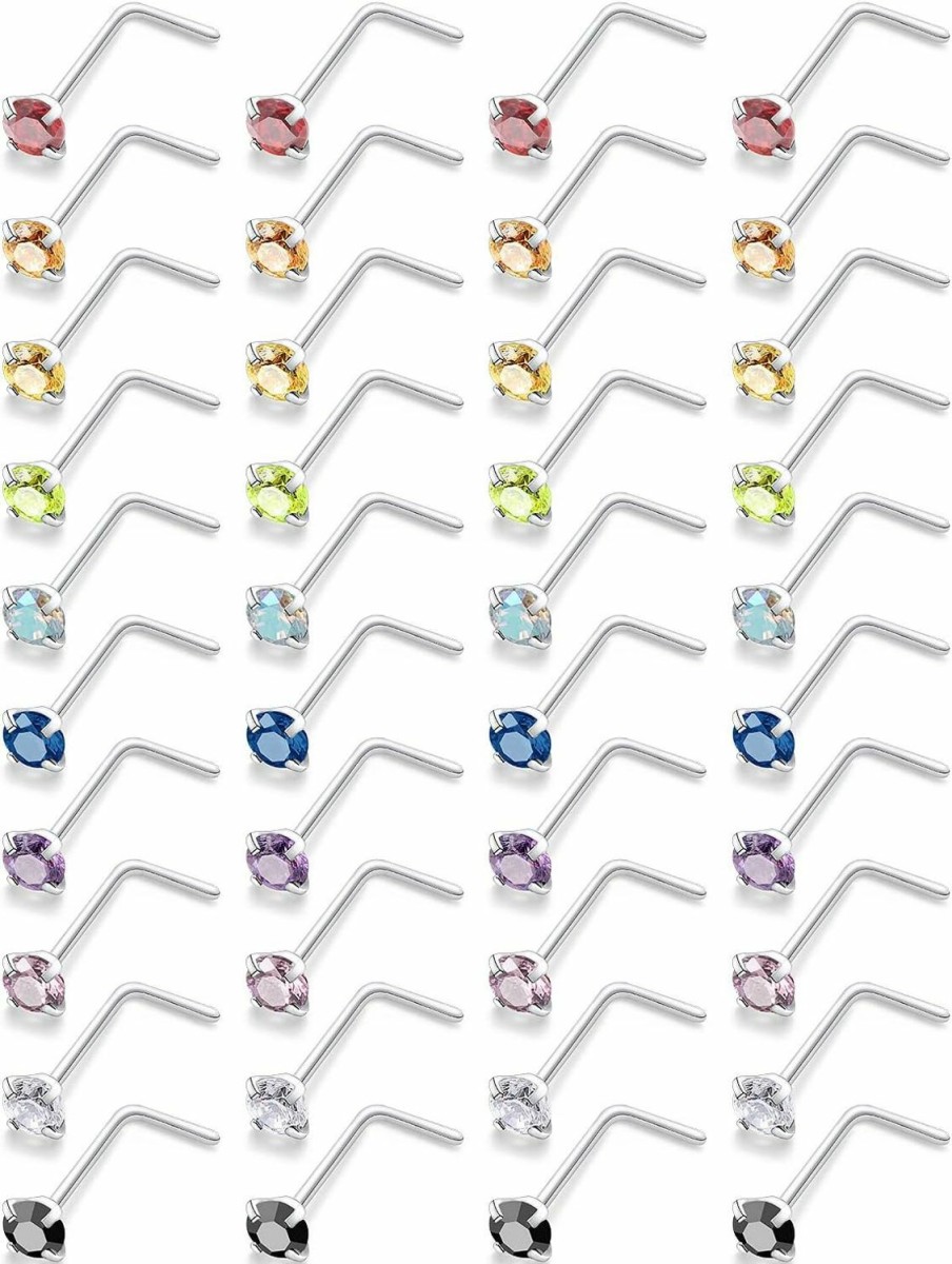 New Lsnevsie Lsnevsie 18G 20G 22G Surgical Steel Cubic Zirconia Nose Rings Studs For Women Men Nose Piercing Jewelry Top Diamond 1.5Mm 2Mm