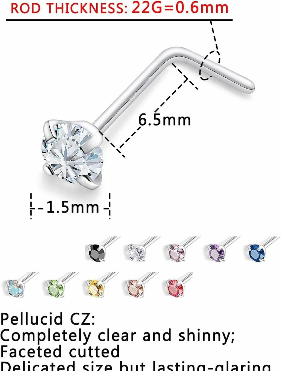 New Lsnevsie Lsnevsie 18G 20G 22G Surgical Steel Cubic Zirconia Nose Rings Studs For Women Men Nose Piercing Jewelry Top Diamond 1.5Mm 2Mm