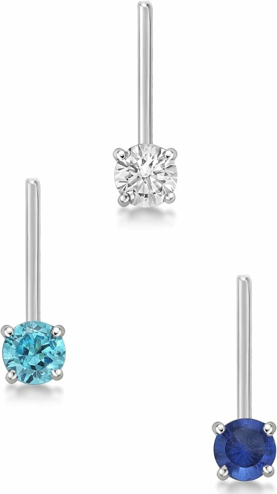 Best Lavari Jewelers Lavari Jewelers 2Mm Nose Ring Set 22 Gauge White, Blue, And Navy Cubic Zirconia In 14K White Gold