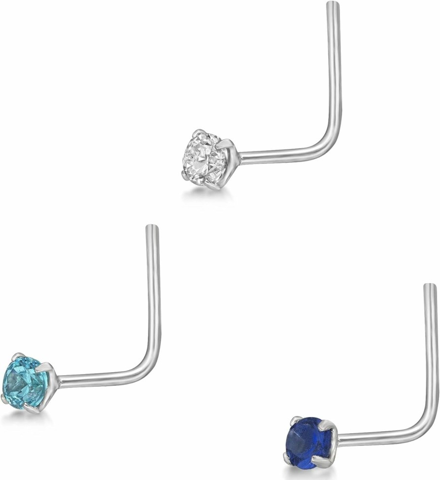 Best Lavari Jewelers Lavari Jewelers 2Mm Nose Ring Set 22 Gauge White, Blue, And Navy Cubic Zirconia In 14K White Gold