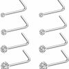 New Pierstyles Pierstyles 20G 18G Nose Rings Studs Stainless Steel Nose Rings For Women Men Round Cz Nose Bone L Shaped Screw Nose Stud Ring Set Nostril Piercing Jewelry Silver Gold Black