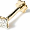 Hot Demira Princess Cut Diamond Nose Stud With 8 Mm Internally Threaded 14K Yellow Gold Screw Post Also Lip Labret Monroe Ring