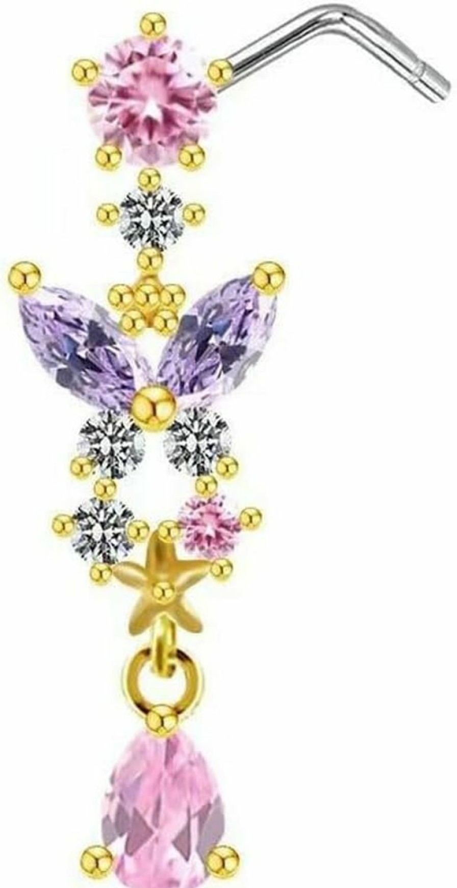 Clearance PINKFAITH Butterfly Purple Pink Cz Cubic Zirconia Nose Studs L Shaped 20G Nose Rings For Women Girls Nose Piercing Jewelry Surgical Steel 18K Gold Plated Hypoallergenic Piercing Jewelry Trendy Unique Dainty Gifts