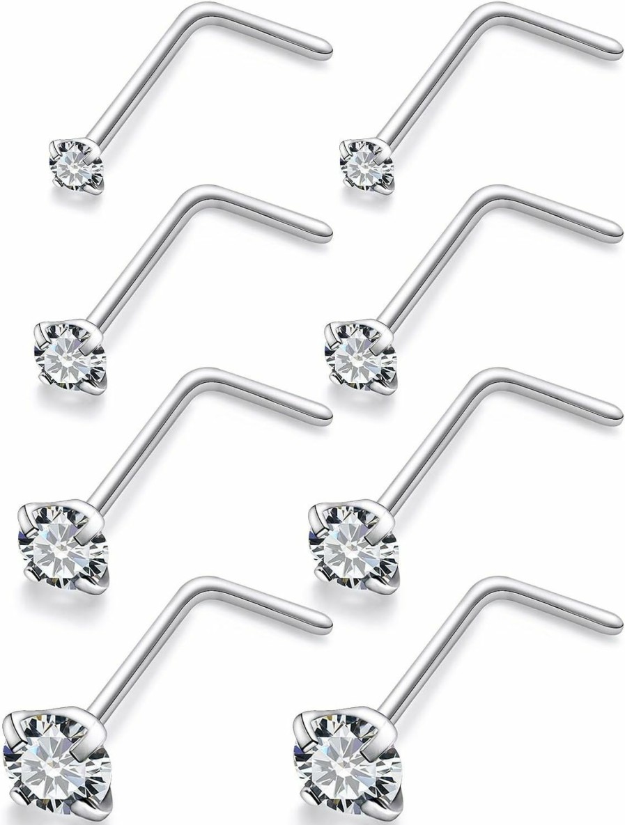 Clearance Lsnevsie Lsnevsie 18G 20G 22G Titanium Nose Rings Studs For Women Men G23 Nose Nostril Piercing Jewelry Top Diamond Cz 1.5Mm 2Mm 2.5Mm 3Mm 4 Pair