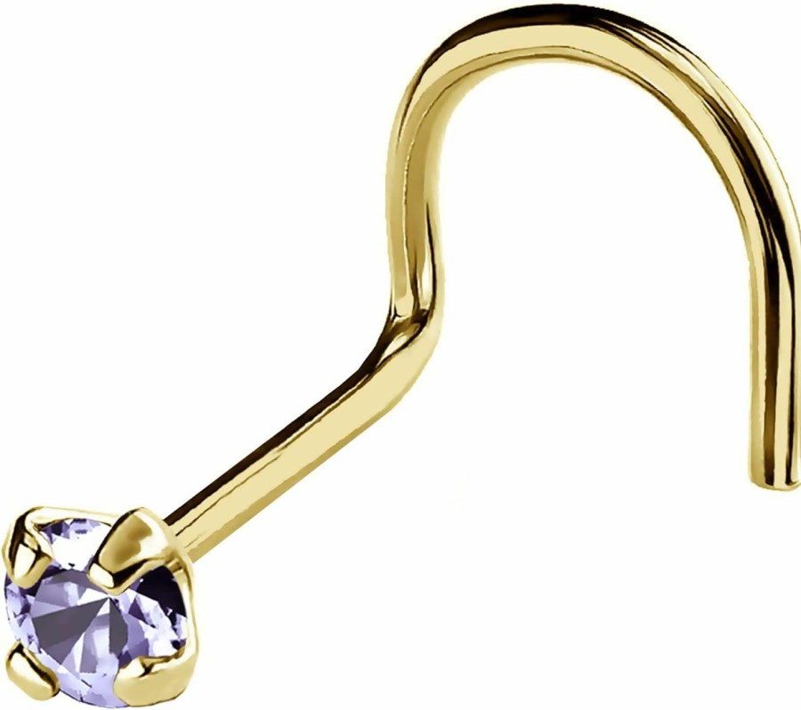 Clearance Jewelry Avalanche Jewelry Avalanche 22G Solid 14Kt Gold Nose Screw Stud With Prong Set Real Tanzanite Gemstone, 14Kt Yellow Gold Or 14Kt White Gold - December Birthstone Nose Ring