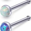 Hot Oufksiyy Oufksiyy 18G 20G 22G F136 Titanium Nose Rings Studs Opal Nose Studs L Shaped Straight Screw Nose Ring Stud Opal Pins Nose Piercing Jewelry Small Cute Nose Studs 1.5Mm 2Mm 2.5Mm 3Mm