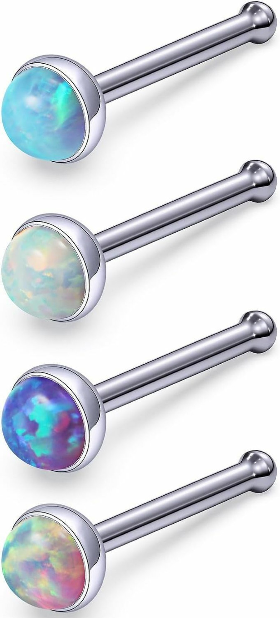 Hot Oufksiyy Oufksiyy 18G 20G 22G F136 Titanium Nose Rings Studs Opal Nose Studs L Shaped Straight Screw Nose Ring Stud Opal Pins Nose Piercing Jewelry Small Cute Nose Studs 1.5Mm 2Mm 2.5Mm 3Mm