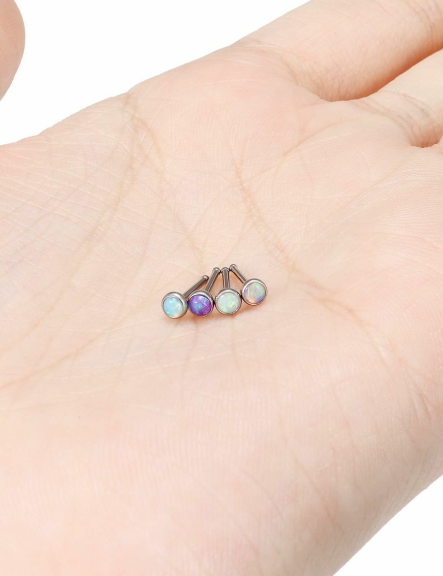 Hot Oufksiyy Oufksiyy 18G 20G 22G F136 Titanium Nose Rings Studs Opal Nose Studs L Shaped Straight Screw Nose Ring Stud Opal Pins Nose Piercing Jewelry Small Cute Nose Studs 1.5Mm 2Mm 2.5Mm 3Mm