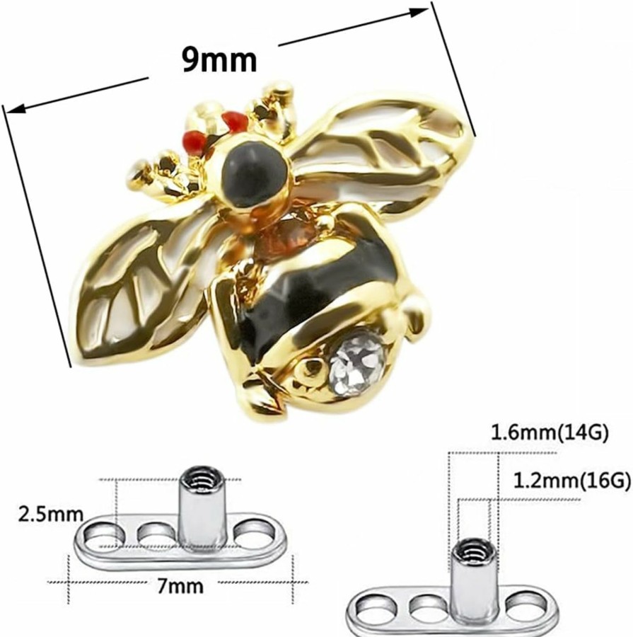 Hot Excepro Excepro 1Pc Micro Cute Bee Dermal Piercings Dermal Anchor Cute Insect G23 Titanium Skin Divear Piercing