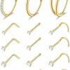 New LOAYHOAY 15Pcs 20G 316L Stainless Steel Nose Rings Hoops For Women Men Screw L Shaped Nose Studs Cz Hinged Segment Clicker Nose Hoops Nose Piercing Jewelry