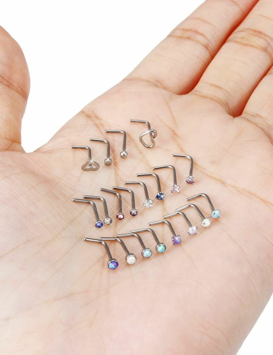 New Gadeaila Gadeaila 20G 18G 22G Nose Rings Studs Surgical Steel Nose Piercing Jewelry Nose Studs For Women Men Hypoallergenic Opal Heart Cz Diamond Nostril Piercing Jewelry 20 Gauge 6.5Mm~7Mm Cute Nose Rings