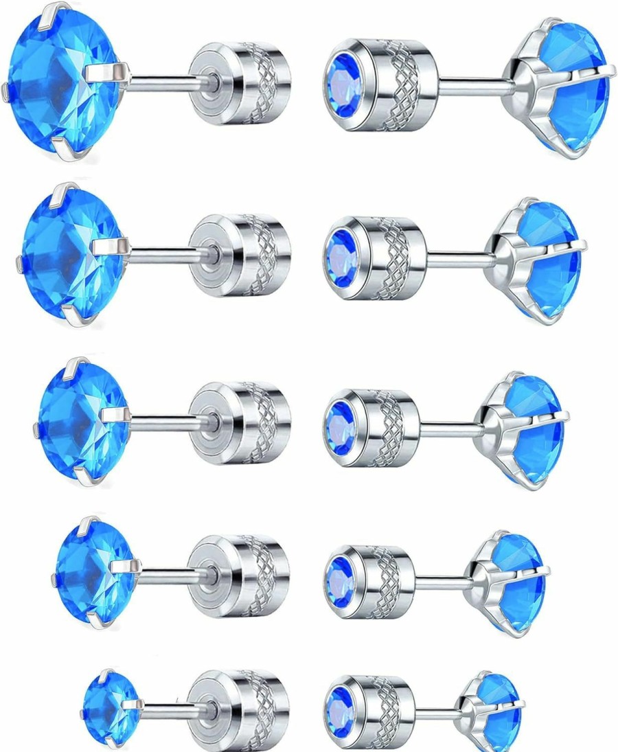 Wholesale VOLUKA Pack Of Titanium Round/Square Cz Screw Back Earrings Hypoallergenic For Sensitive Ears