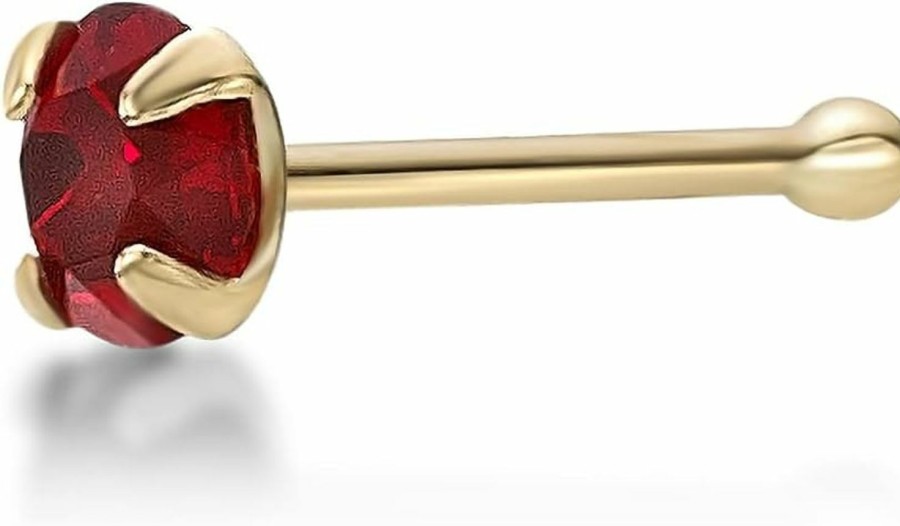 Best Lavari Jewelers Lavari Jewelers 20 Gauge Straight Bone, L-Shaped Or Curved Screw Round Red Crystal Nose Ring In 14K Yellow Gold Uni Stud Nose Ring Hypoallergenic 20G Body Piercing