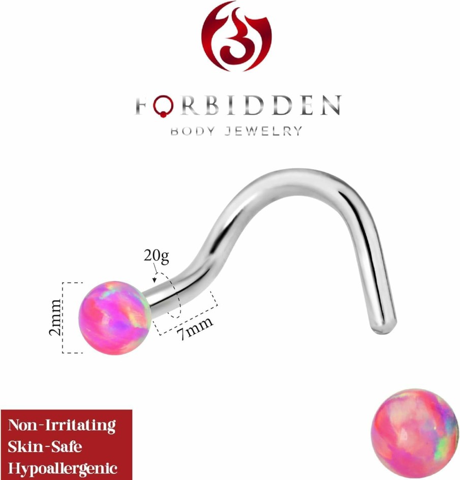 Clearance Forbidden Body Jewelry Forbidden Body Jewelry 20G Surgical Steel Luminous Opalite Ball Top Nose Screw