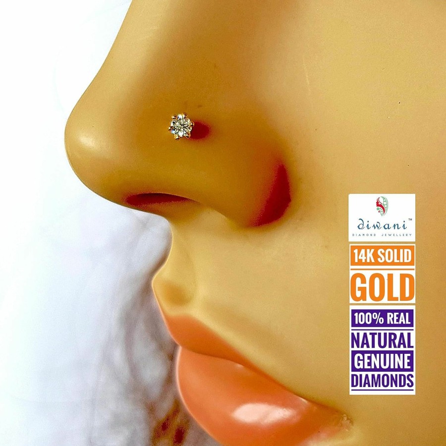 Wholesale DIWANI Diwani 14K Gold Gii Certified 2.5Mm Natural I Diamond Engagement Wedding Nose Lip Labret Monroe Piercing Ring Stud Screw Pin 0.070 Cents, G/H Color 18 Gauge Thick 8.0Mm Length Screw Back Post