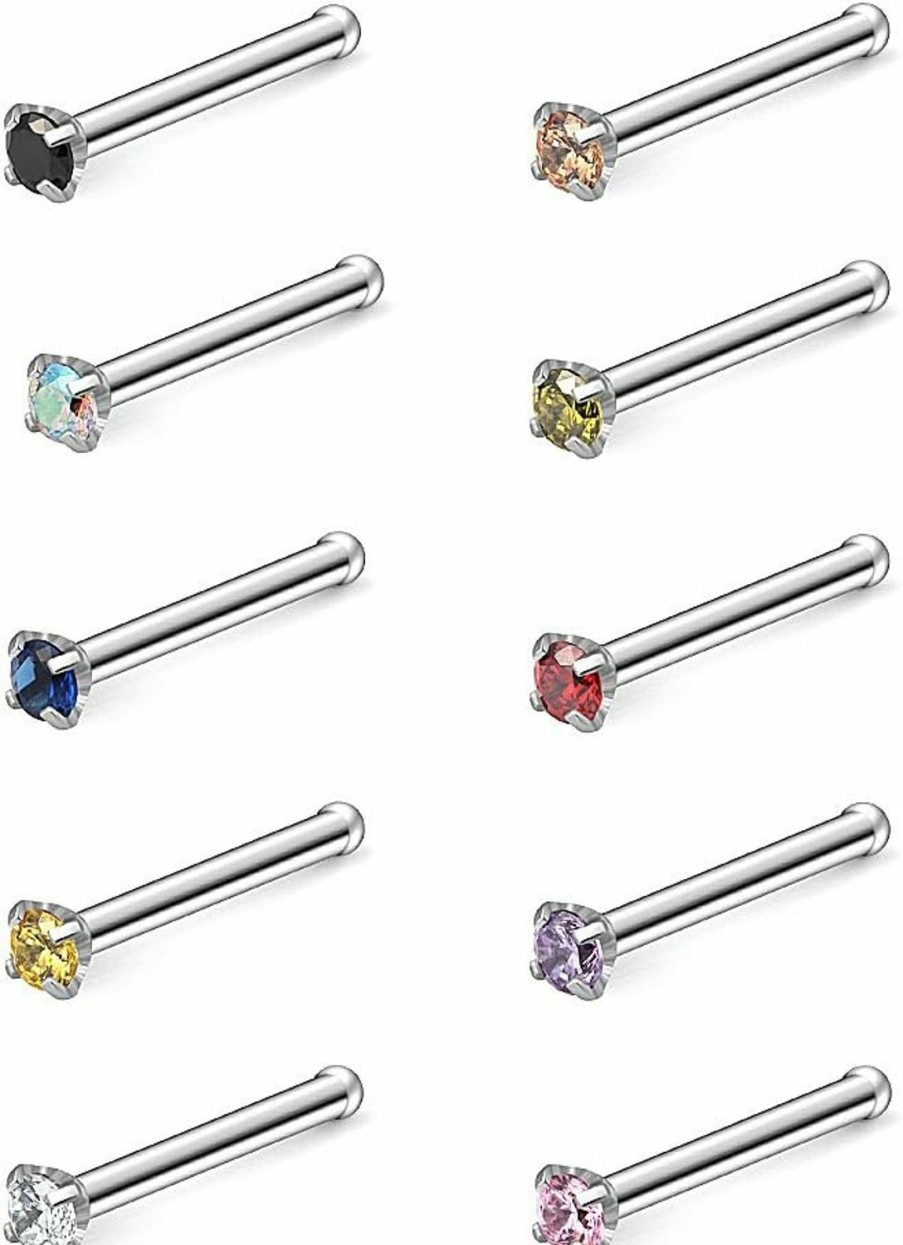 New Ruifan Ruifan 10Pcs 20G Surgical Steel Mix Color Diamond Cz Nose Stud Rings Bone Pin Piercing Jewelry 1.5Mm 2Mm 2.5Mm 3Mm