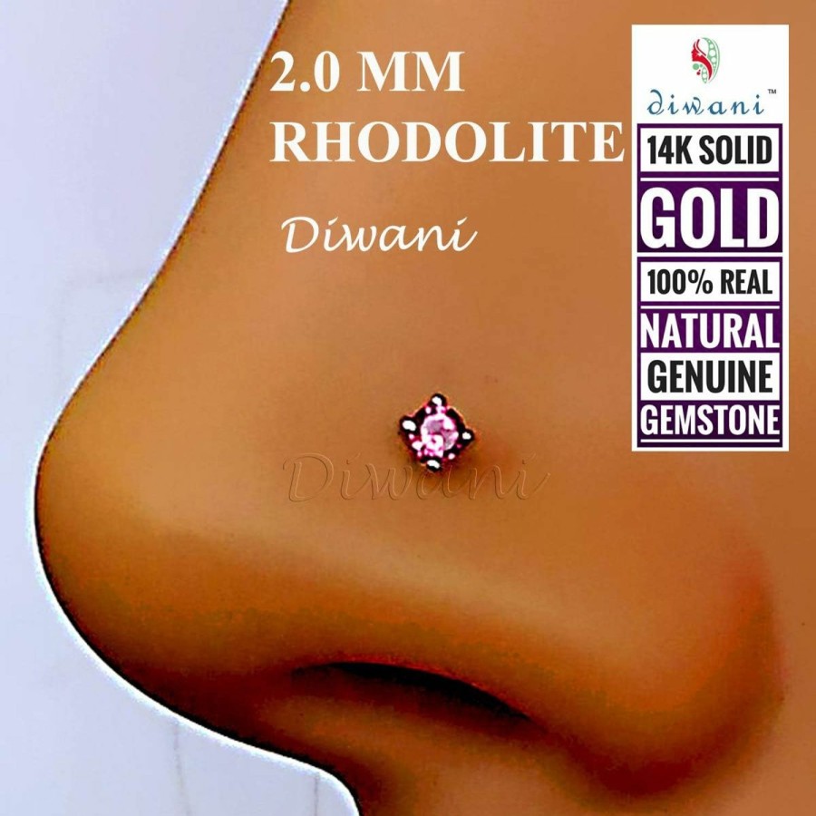 Best DIWANI Diwani 14K Gold 2.0Mm Natural Rhodalite Gemstone Engagement Wedding Nose Lip Labret Monroe Body Piercing Ring Stud Pin Screw 0.030 Cents, Color- Lavender 18 Gauge Thick 8.0Mm Length Screw Back Post