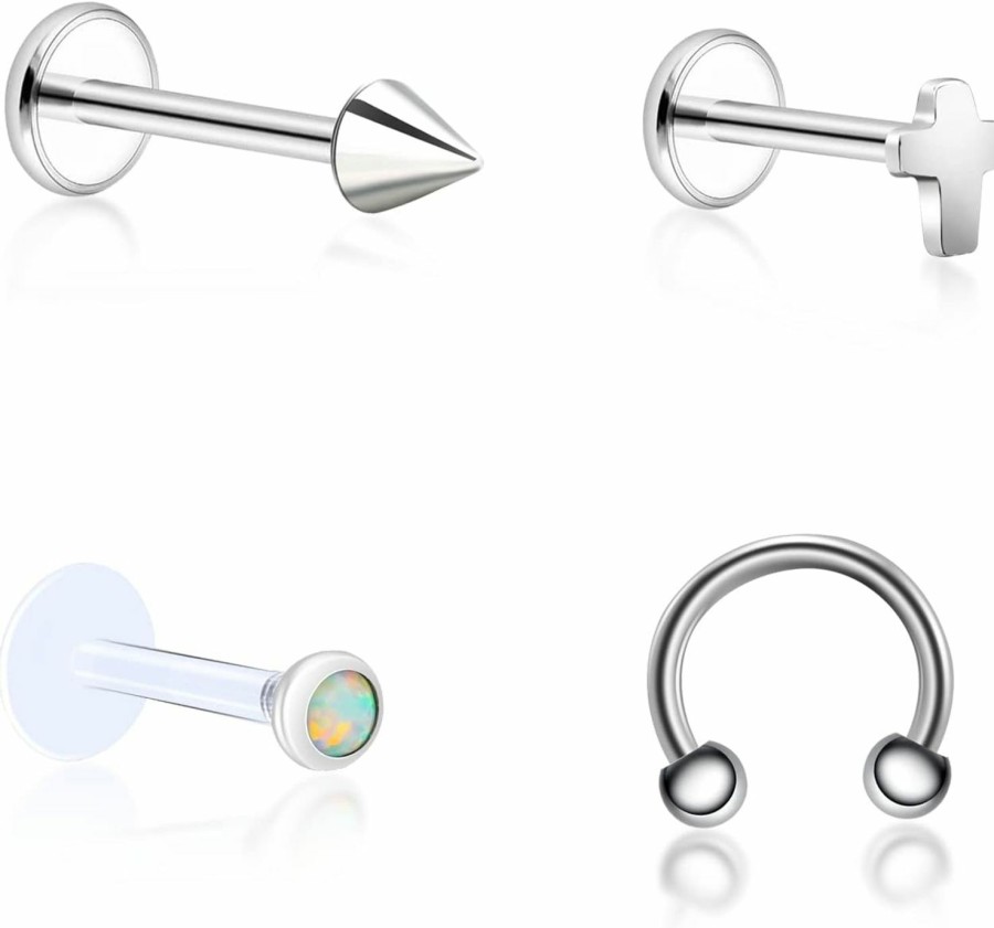 Clearance TGNEL 3Pcs/4Pcs 20G/18G/16G G23 Titanium Press Fit Threadless Push Pop In/Internally Threaded Tragus Earrings Labret Lip Monroe Tragus Earring Stud Hypoallergenic L Shape Straight Screw Nose Rings Hoops Nostril Piercing Jewelry Sets