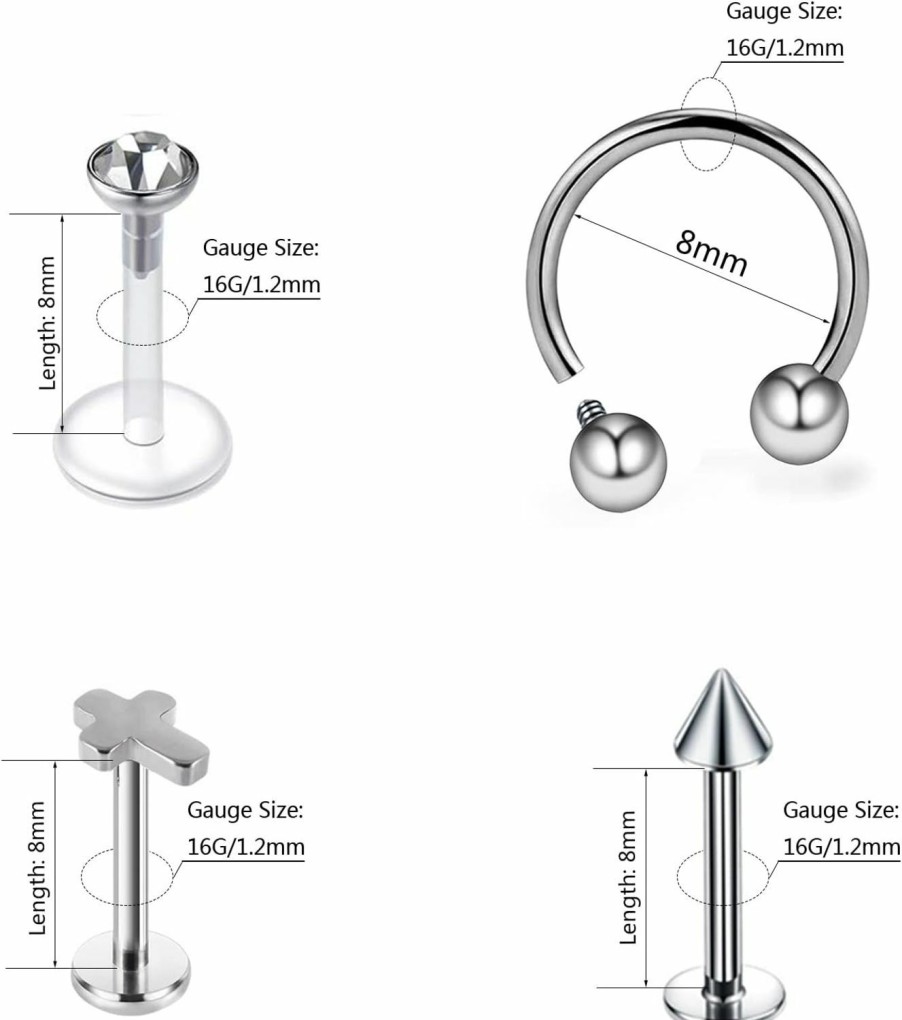 Clearance TGNEL 3Pcs/4Pcs 20G/18G/16G G23 Titanium Press Fit Threadless Push Pop In/Internally Threaded Tragus Earrings Labret Lip Monroe Tragus Earring Stud Hypoallergenic L Shape Straight Screw Nose Rings Hoops Nostril Piercing Jewelry Sets