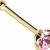 Wholesale Jewelry Avalanche Jewelry Avalanche 22G Solid 14Kt Gold Nose Bone Stud With Prong Set Real Pink Tourmaline Gemstone, 14Kt Yellow Gold Or 14Kt White Gold - October Birthstone Nose Ring