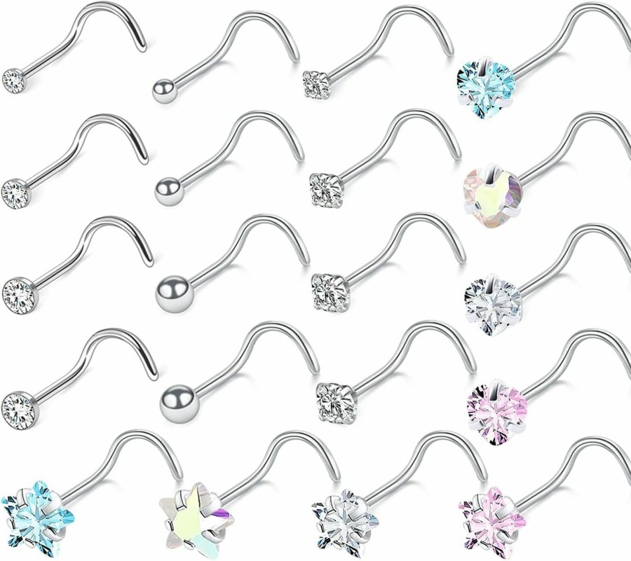 Clearance Kridzisw Kridzisw 18G 20G Heart Star Cz Nose Rings Studs Hypoallergenic 316L Surgical Steel L Shaped Silver Stud Nose Rings Cute Nose Piercing Jewelry For Women Men Diamond 1.5Mm 2Mm 2.5Mm 3Mm