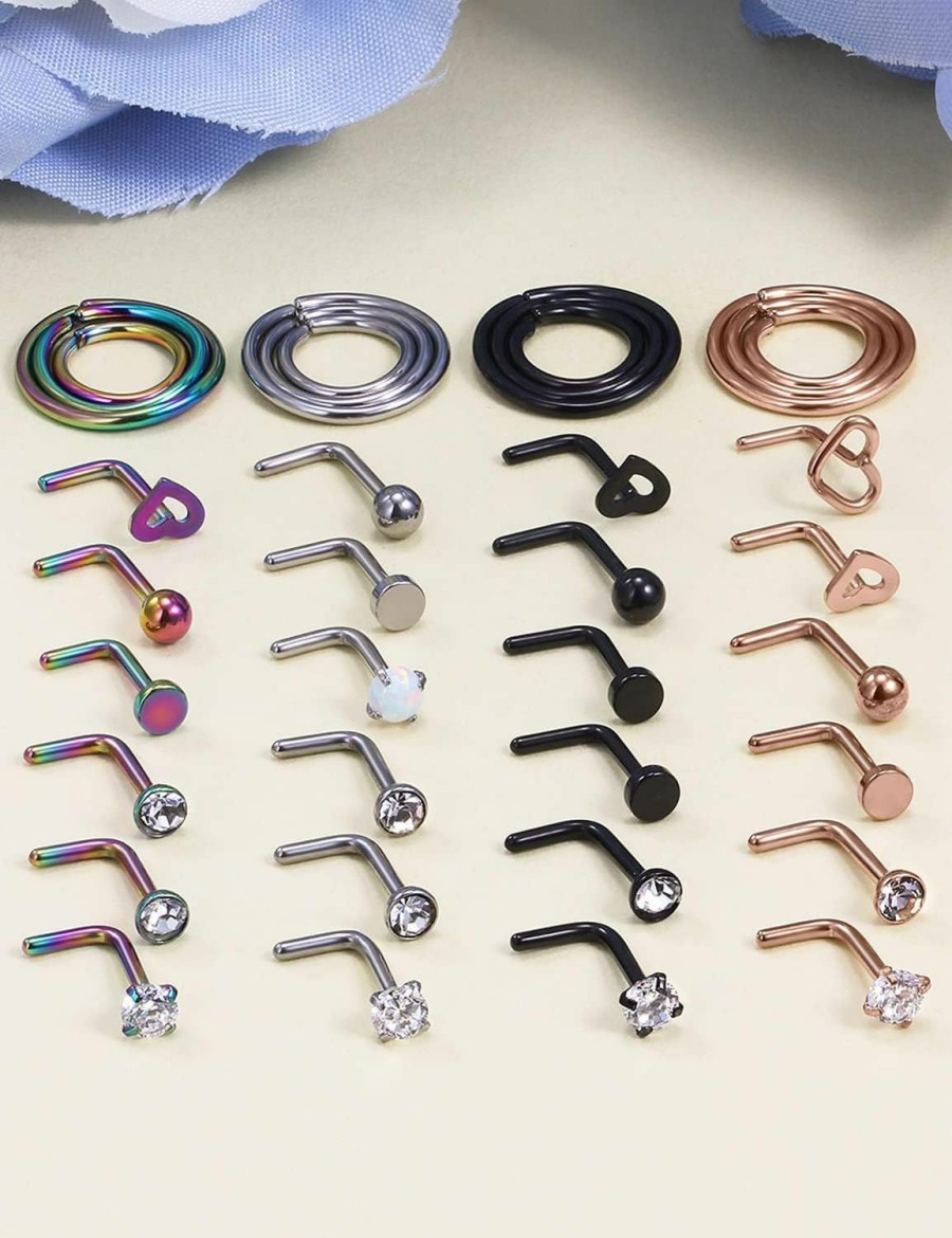 Best Yaalozei Yaalozei 18G 20G 22G Nose Rings Studs 316L Surgical Steel Hypoallergenic L Shape Screw Nose Rings Nose Hoop Diamond Heart Nostril Nose Piercing Jewelry For Women Men Silver Rose Gold Black Rainbow