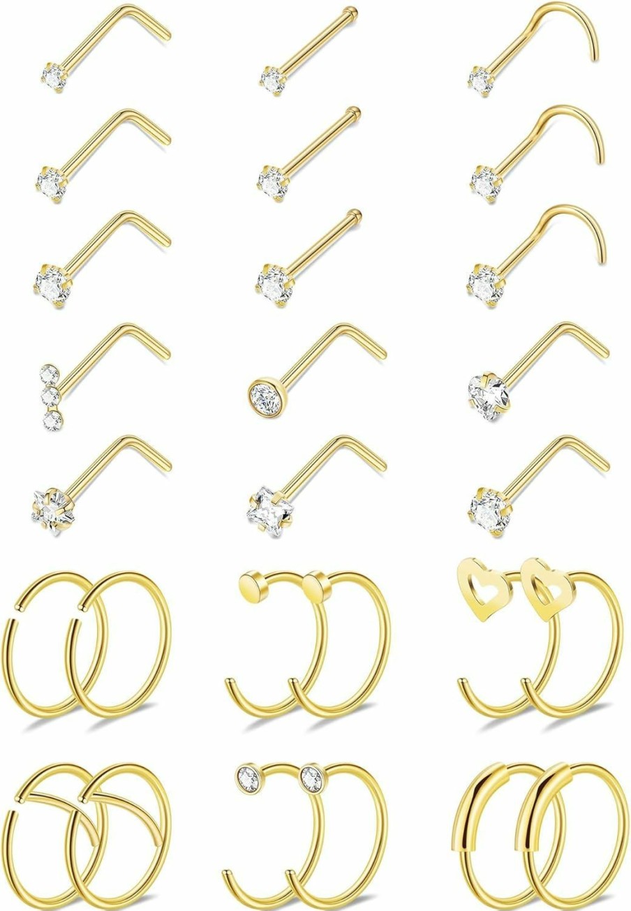 Clearance LOAYHOAY Loayhoay 27Pcs 22G 316L Stainless Steel Nose Rings Hoop For Women Men L Shape Nose Studs Screw Bone Nose Piercings Jewelry Set